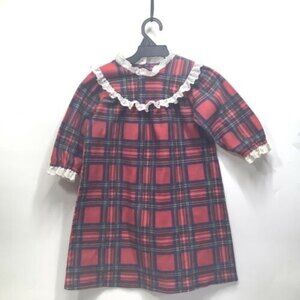 VTG‎ Lanz of Salzburg Girls Flannel Nightgown Red Green Plaid  Size 5-74 USA